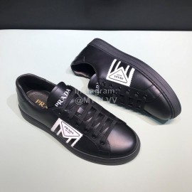 Prada Black Silk Screen Logo Cowhide Sneakers For Men