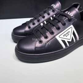 Prada Black Silk Screen Logo Cowhide Sneakers For Men