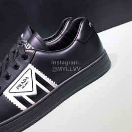 Prada Black Silk Screen Logo Cowhide Sneakers For Men