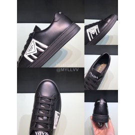 Prada Black Silk Screen Logo Cowhide Sneakers For Men