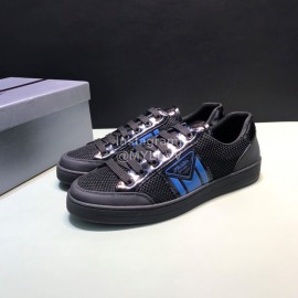 Prada Silk Screen Logo Cowhide Mesh Sneakers For Men Black