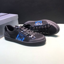 Prada Silk Screen Logo Cowhide Mesh Sneakers For Men Black