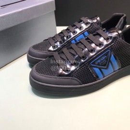 Prada Silk Screen Logo Cowhide Mesh Sneakers For Men Black