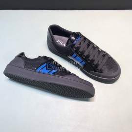 Prada Silk Screen Logo Cowhide Mesh Sneakers For Men Black