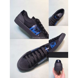 Prada Silk Screen Logo Cowhide Mesh Sneakers For Men Black