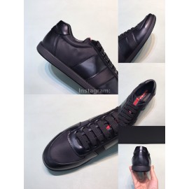 Prada Cowhide Lace Up Sneakers For Men Black