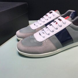 Prada Cowhide Lace Up Sneakers For Men Gray