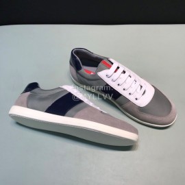 Prada Cowhide Lace Up Sneakers For Men Gray