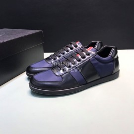 Prada Cowhide Lace Up Sneakers For Men Blue