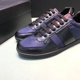 Prada Cowhide Lace Up Sneakers For Men Blue