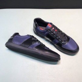 Prada Cowhide Lace Up Sneakers For Men Blue