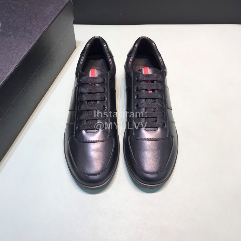 Prada Black Cowhide Lace Up Sneakers For Men 