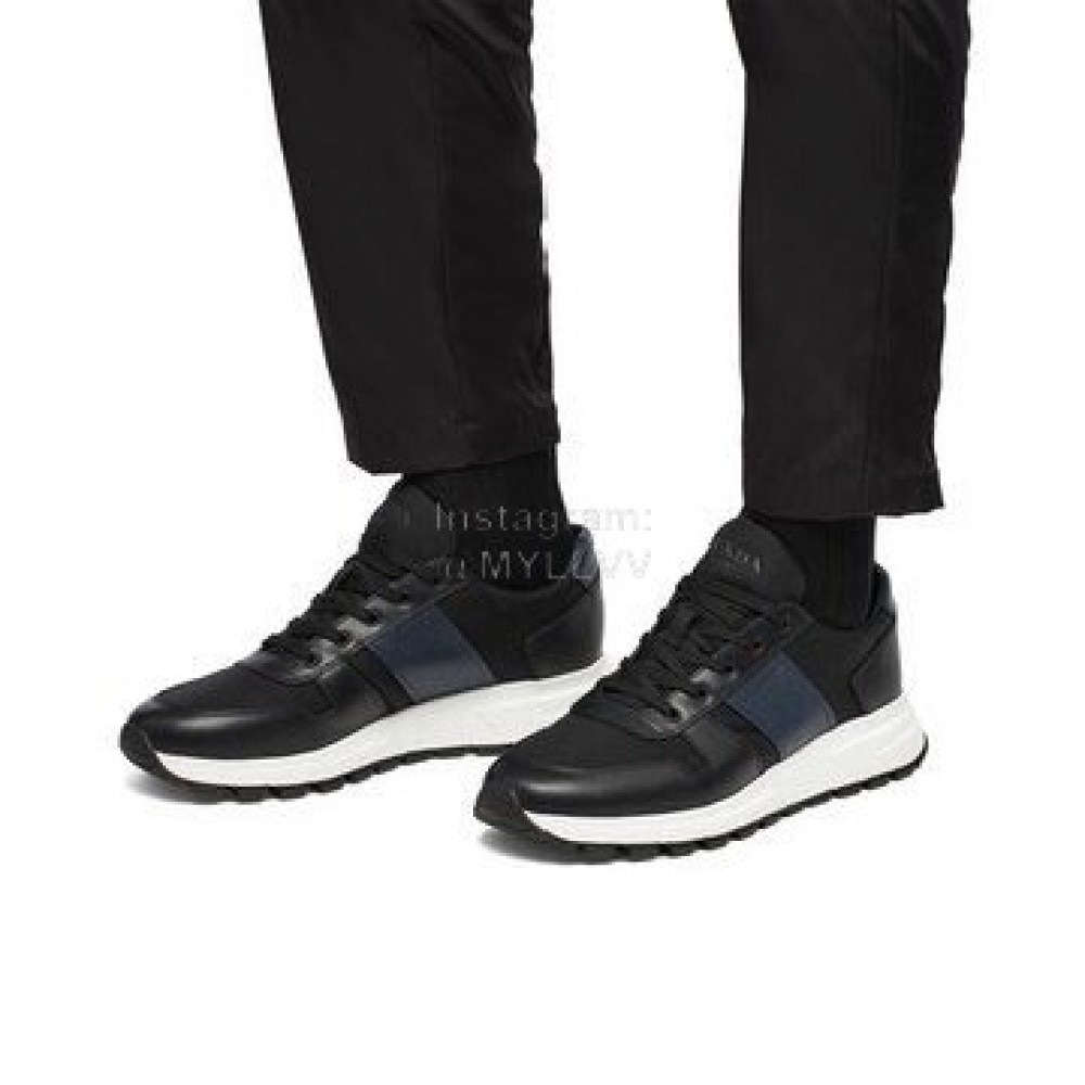 Prada Cowhide Nylon Lace Up Sneakers For Men Blue