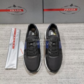Prada Cowhide Nylon Lace Up Sneakers For Men Blue