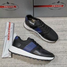 Prada Cowhide Nylon Lace Up Sneakers For Men Blue