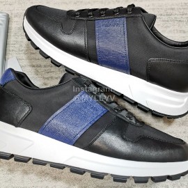 Prada Cowhide Nylon Lace Up Sneakers For Men Blue