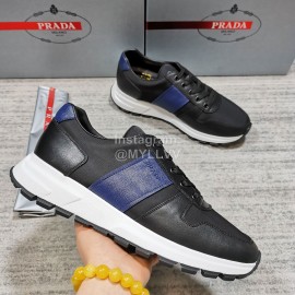 Prada Cowhide Nylon Lace Up Sneakers For Men Blue