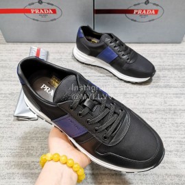 Prada Cowhide Nylon Lace Up Sneakers For Men Blue