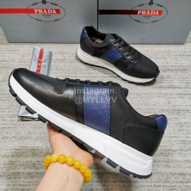 Prada Cowhide Nylon Lace Up Sneakers For Men Blue