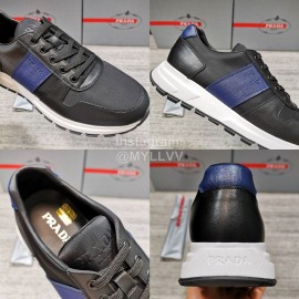 Prada Cowhide Nylon Lace Up Sneakers For Men Blue