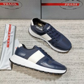 Prada Cowhide Nylon Lace Up Sneakers For Men White