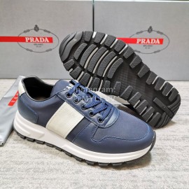 Prada Cowhide Nylon Lace Up Sneakers For Men White