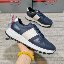 Prada Cowhide Nylon Lace Up Sneakers For Men White