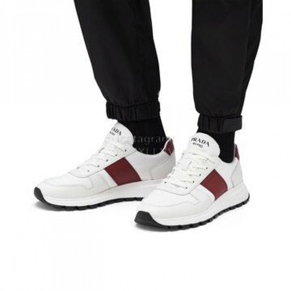 Prada Cowhide Nylon Lace Up Sneakers For Men Red
