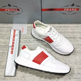 Prada Cowhide Nylon Lace Up Sneakers For Men Red
