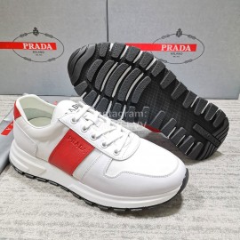 Prada Cowhide Nylon Lace Up Sneakers For Men Red