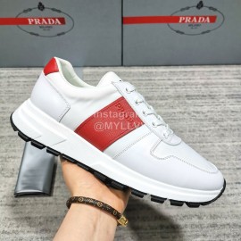Prada Cowhide Nylon Lace Up Sneakers For Men Red