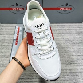 Prada Cowhide Nylon Lace Up Sneakers For Men Red