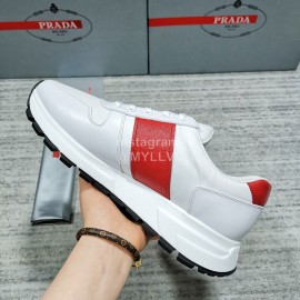 Prada Cowhide Nylon Lace Up Sneakers For Men Red