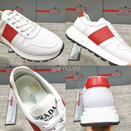 Prada Cowhide Nylon Lace Up Sneakers For Men Red