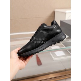 Prada Mesh Cowhide Thick Soled Sneakers For Men Black