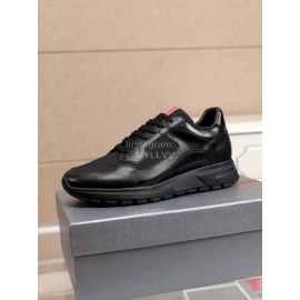 Prada Mesh Cowhide Thick Soled Sneakers For Men Black