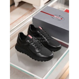Prada Mesh Cowhide Thick Soled Sneakers For Men Black