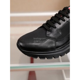 Prada Mesh Cowhide Thick Soled Sneakers For Men Black