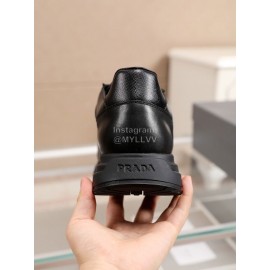 Prada Mesh Cowhide Thick Soled Sneakers For Men Black