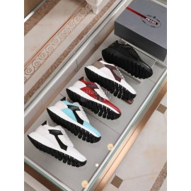 Prada Mesh Cowhide Thick Soled Sneakers For Men Black