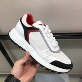 Prada Cowhide Thick Soled Sneakers For Men Red