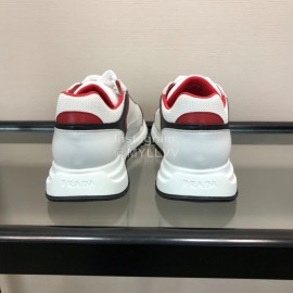 Prada Cowhide Thick Soled Sneakers For Men Red