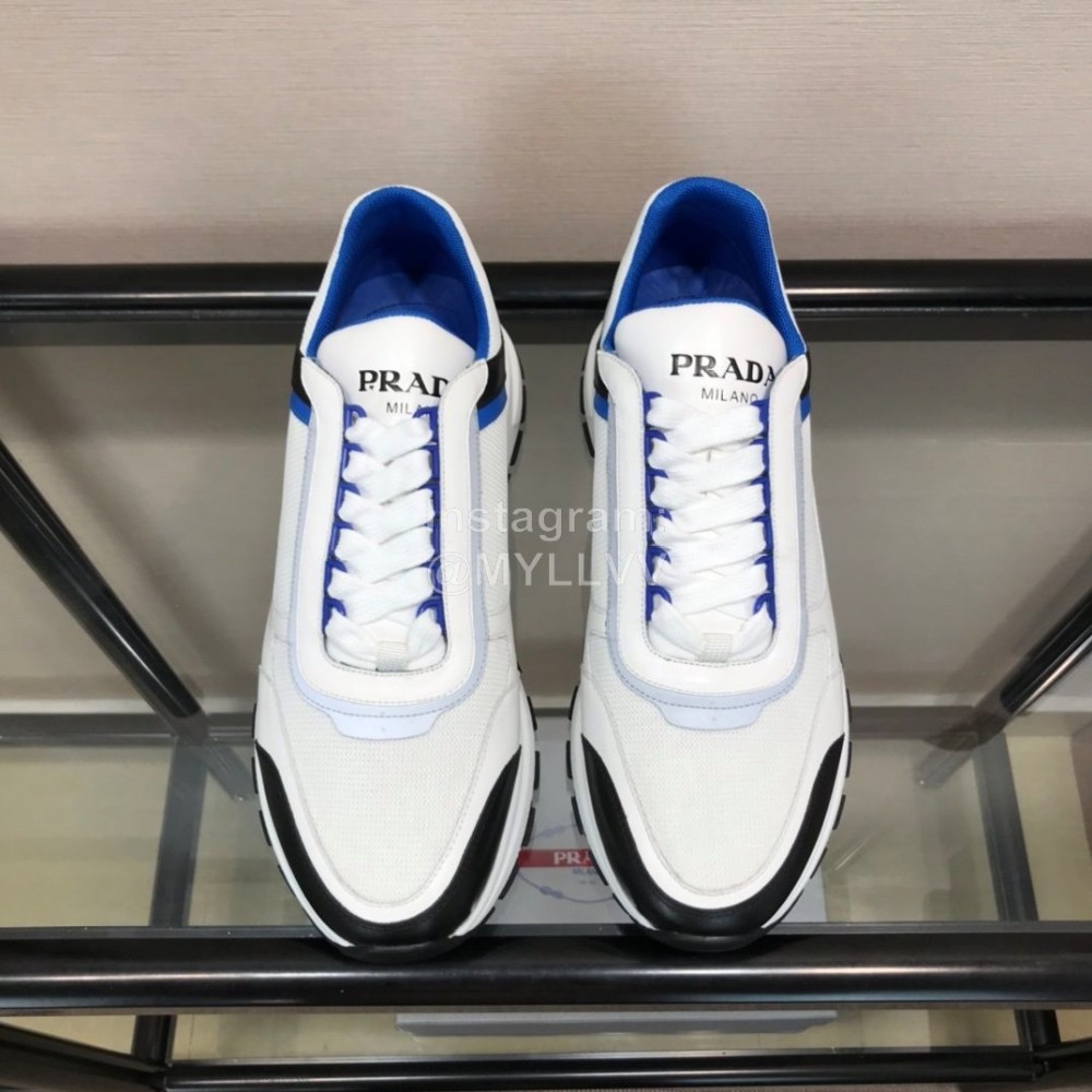 Prada Cowhide Thick Soled Sneakers For Men Blue