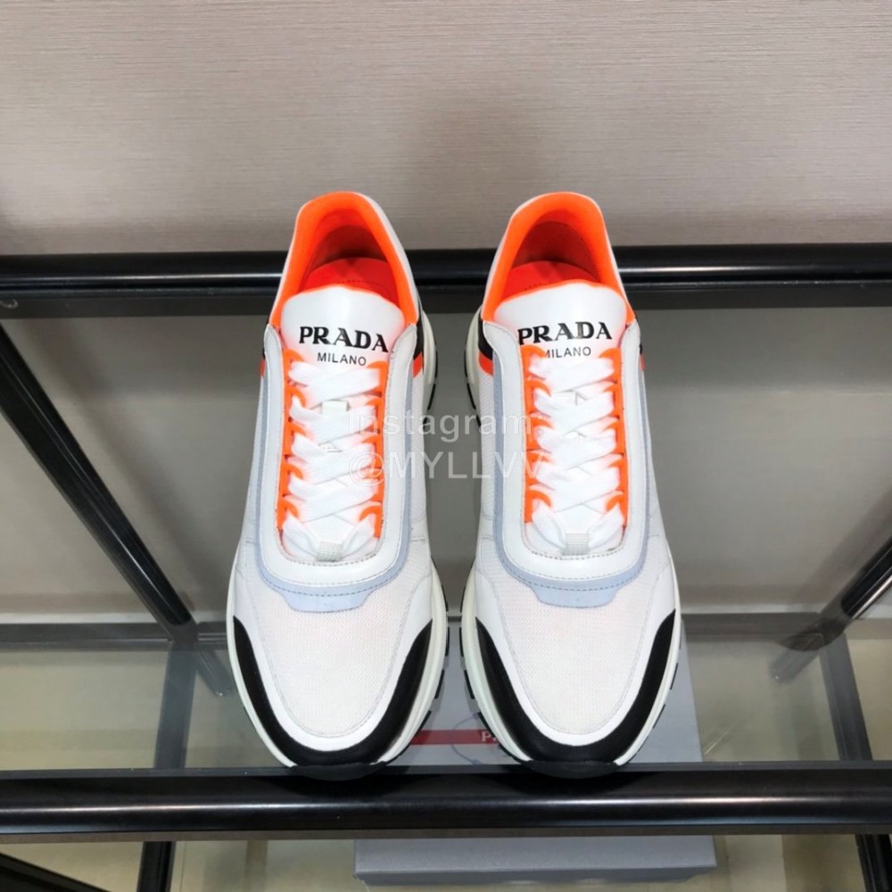 Prada Cowhide Thick Soled Sneakers For Men Orange