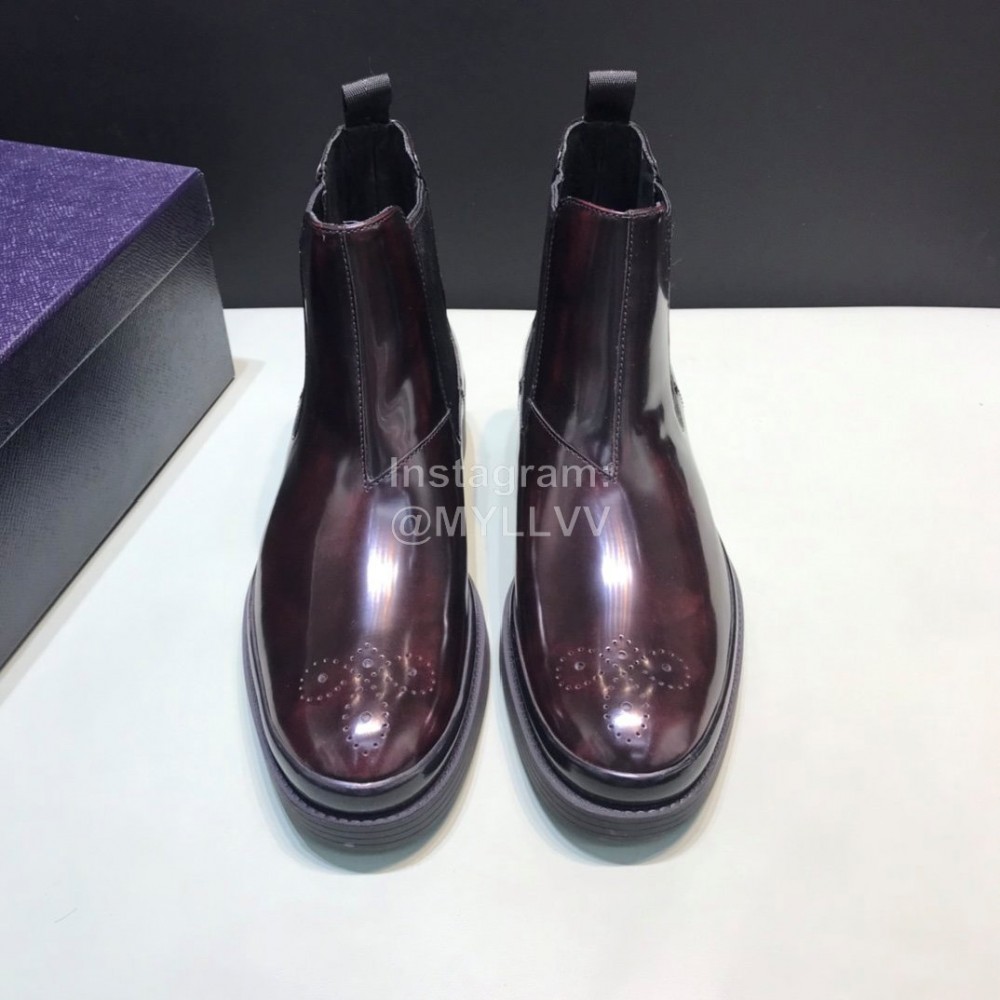 Prada Fashion Cowhide Chelsea Boots For Men Brown