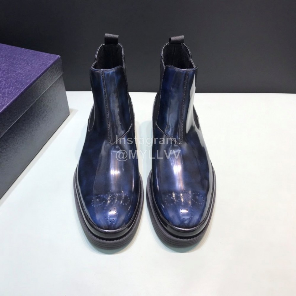 Prada Fashion Cowhide Chelsea Boots For Men Blue