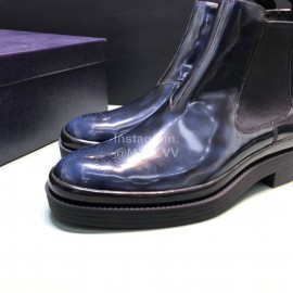 Prada Fashion Cowhide Chelsea Boots For Men Blue