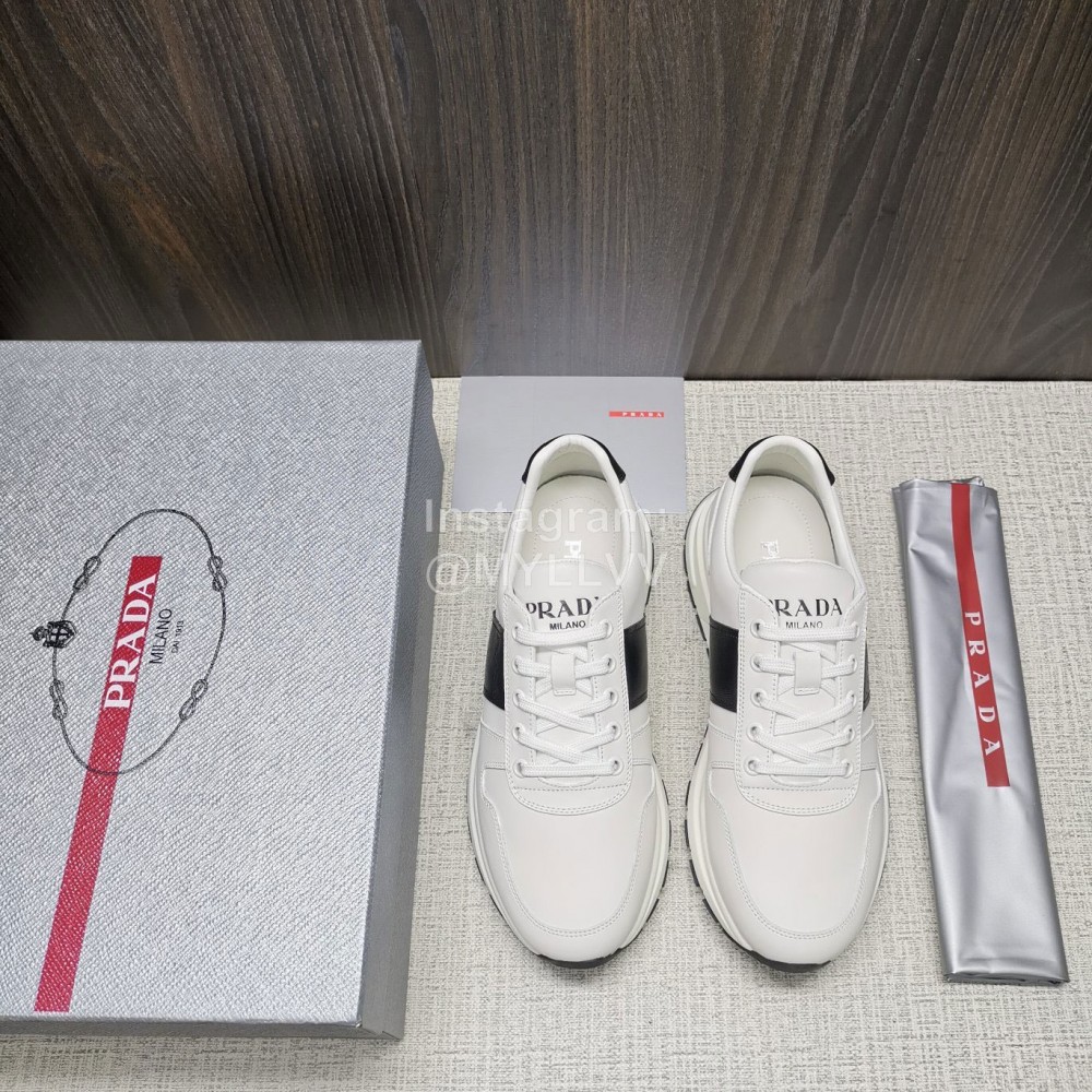 Prada Calf Leather Thick Soled Sneakers For Men White