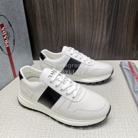 Prada Calf Leather Thick Soled Sneakers For Men White