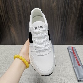 Prada Calf Leather Thick Soled Sneakers For Men White